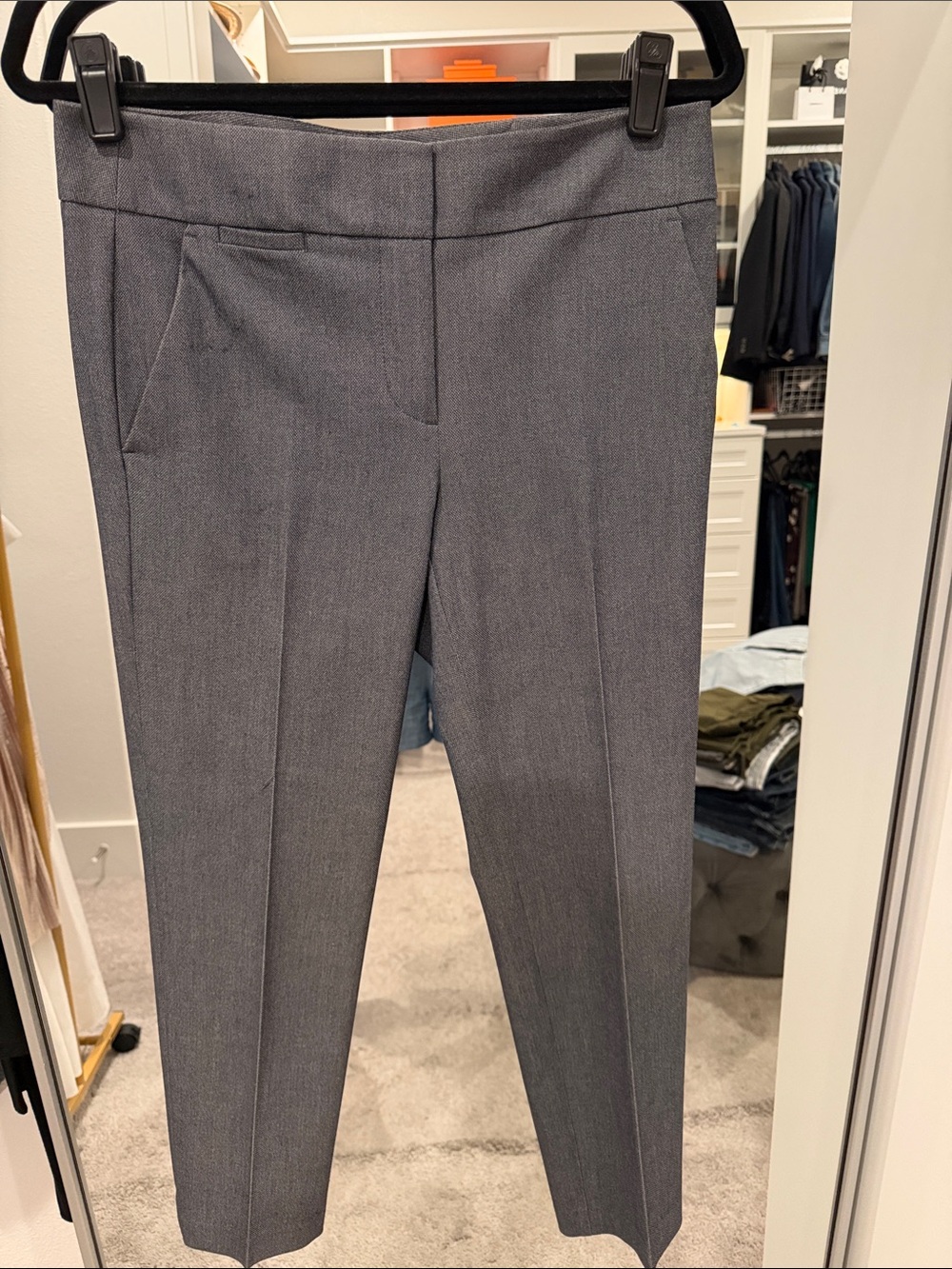 Ann Taylor Straight-Leg Tailored Dress Pants in Gray